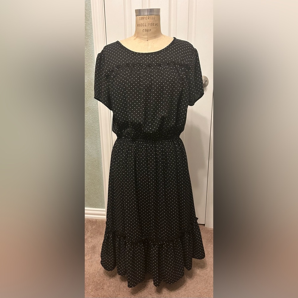 DOWNEAST Black and White Polka Dot Dress, Fully Lined